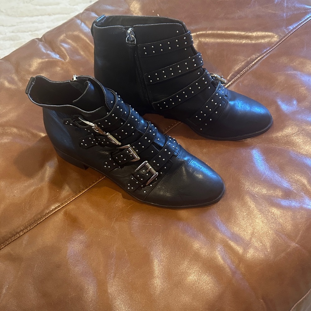 Rebecca Minkoff Black Studded Buckle Ankle Boots